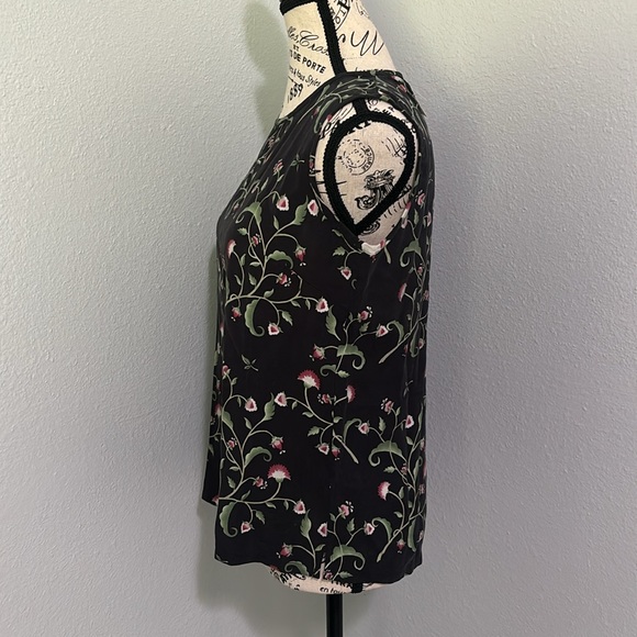 100% SILK Top Threads Sportswear Resort Wear Tank Black w/ Floral Pattern Small - Picture 5 of 12